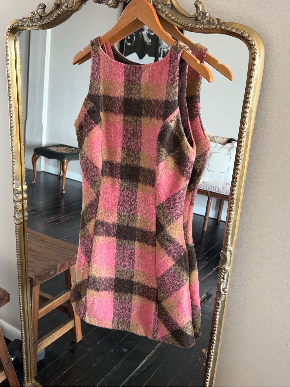 En Saison Pink and Brown Plaid Mini Dress